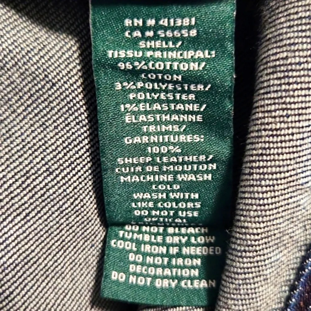 Ralph Lauren Dark Blue Denim Jacket Leather Trim Collar Large - Picture 11 of 13